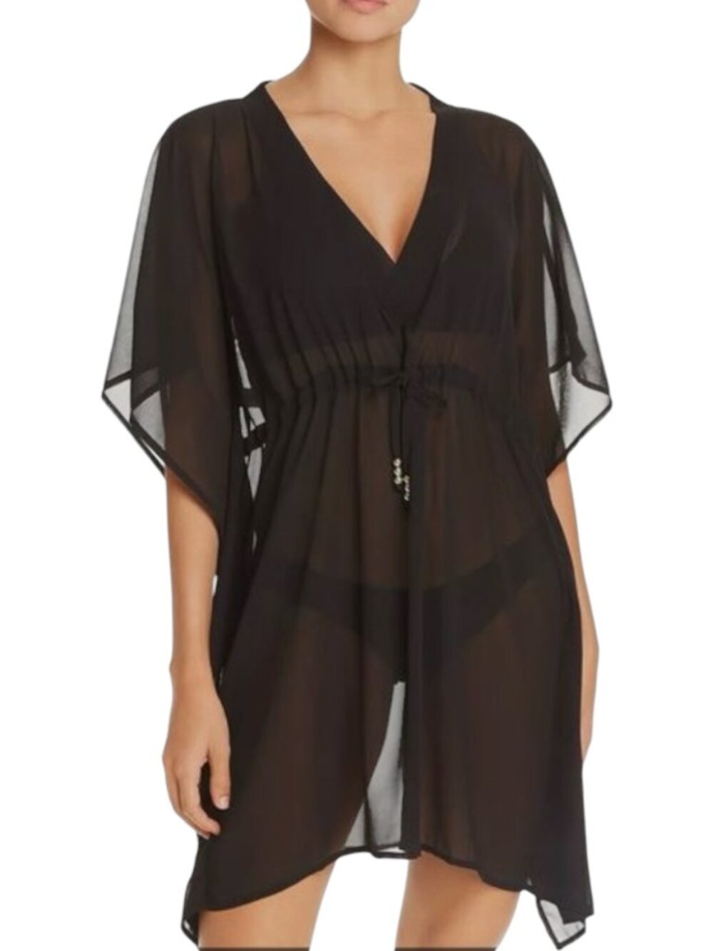 One Size Echo Black Sheer Flowy Butterfly Swim Coverup